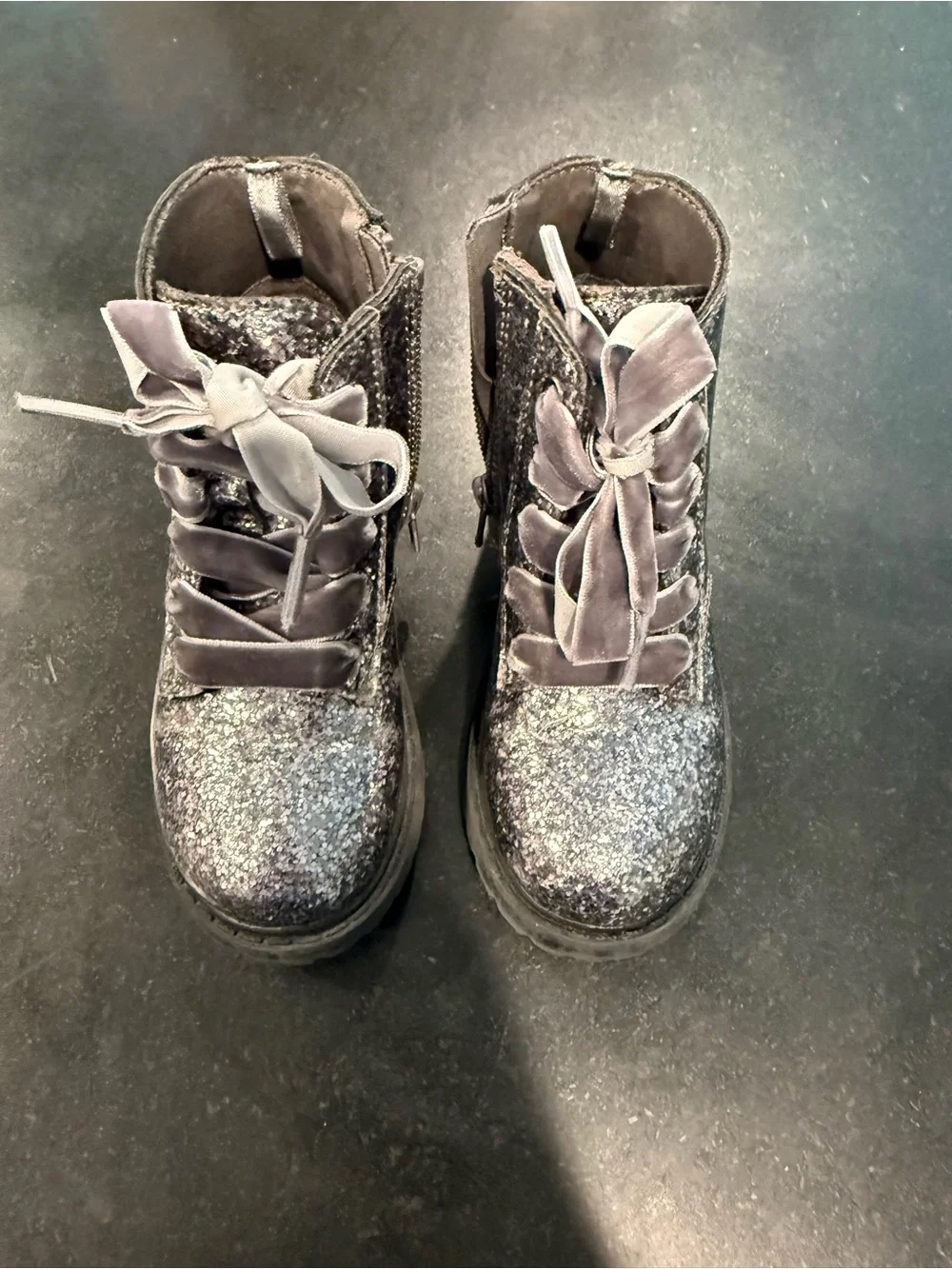Kids Glitter Lace-Up Ankle Boots - Silver/Grey